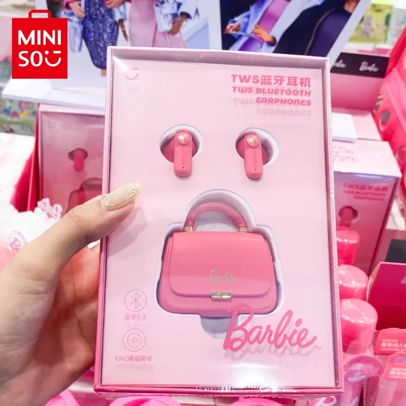 

Genuine MINISO Barbie Series TWS Bluetooth Headphones Pink Cute Creative Handbag Shape in-Ear Earplugs Girls Holiday Gift