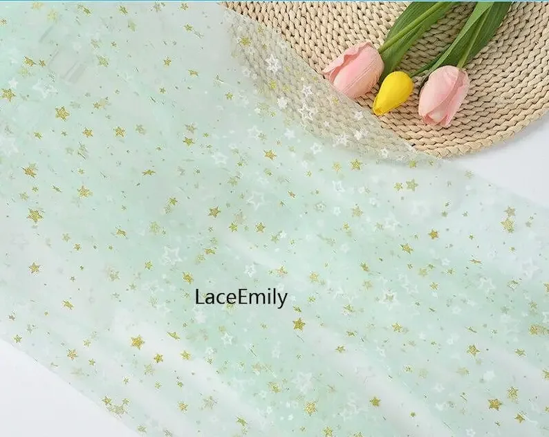 8 Colors Shiny gold star lace fabric Glitter star pattern mesh tulle for Wedding Gown, Bridal Dress, Summer Dress, Baby
