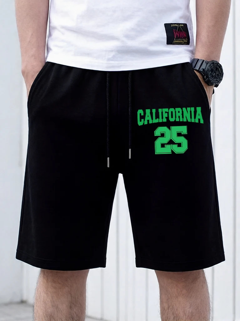 

California Number 25 Design Beach Swimming Trunks Men Summer Soft Wide-Leg Pants Trendy Gym Pocket Shorts Loose Basic Streetwear