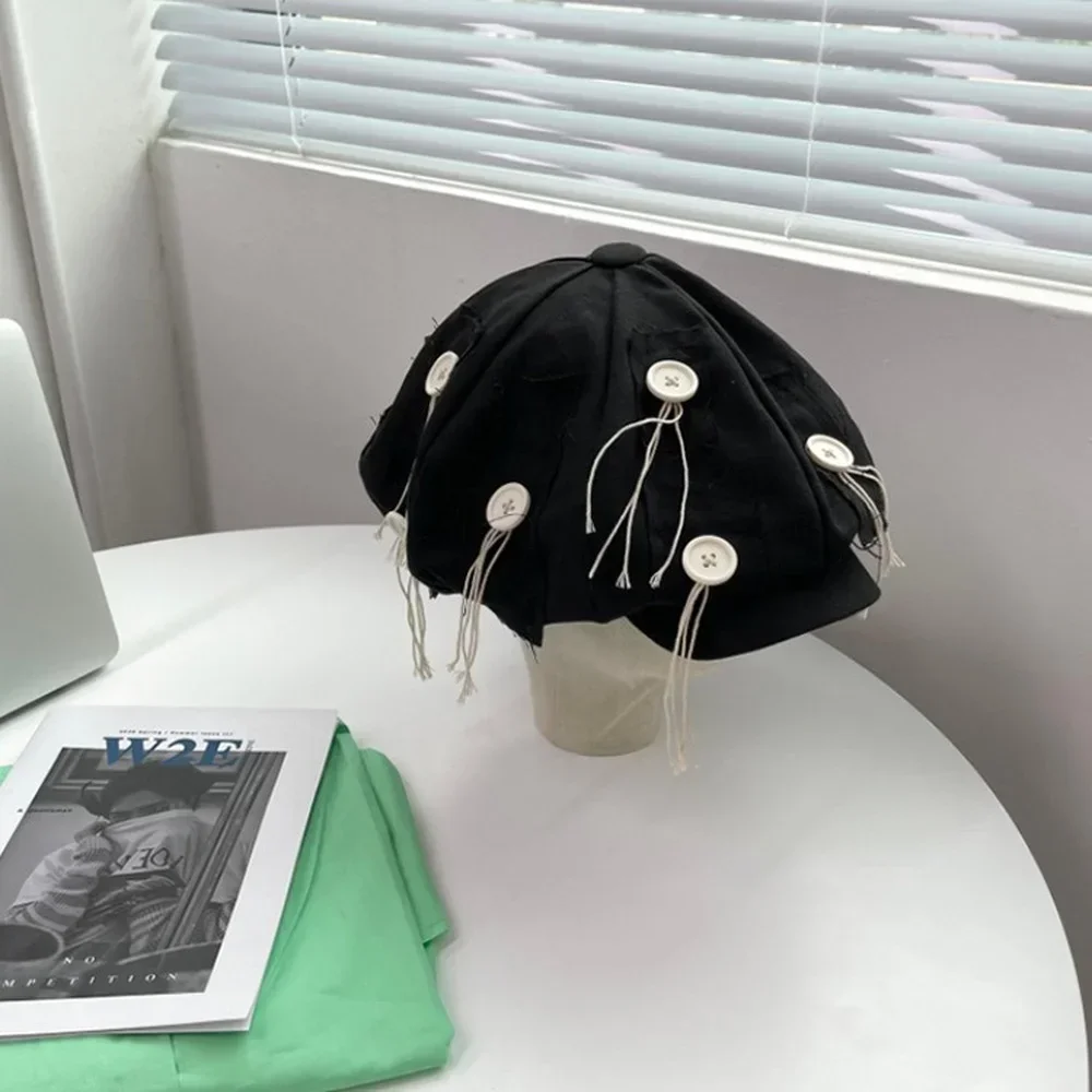 Boinas Grandes Vintage a la moda para mujer, gorros de boina con estilo de calle para niña, gorros de botones planos para mujer, gorros de periódico