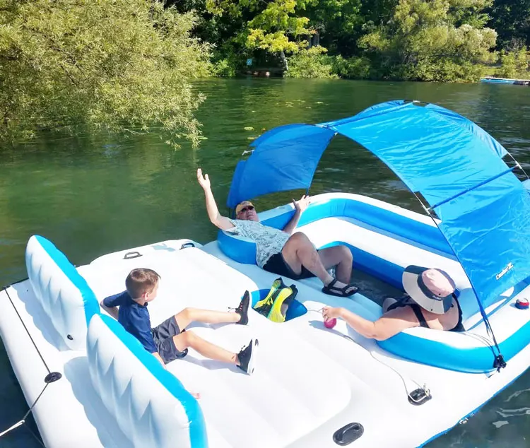 Isla flotante inflable del barco del flotador de la balsa del partido del agua al aire libre 6-10 personas con el dosel de la tienda