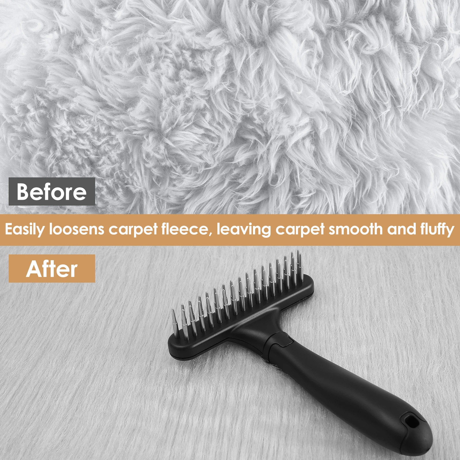 2Pcs Carpet Rake with Handle 2 Row Tooth Handheld Rug Brush Long-Haired Carpet Knotting Comb Rake Carpet Fluffy Restoration Tool