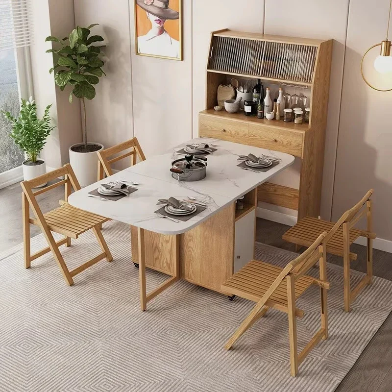 Extensible Table Marble Catering Sintered Stone Folding and Solid Wood Dining Chair Dining Table Set