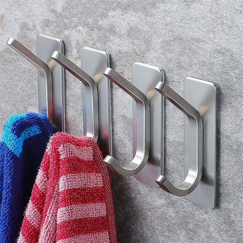 Stainless Steel Hook Single Hook Punch-free Strong Sticky Hanger Kitchen Bathroom Shower Room Waterproof Storage Rack