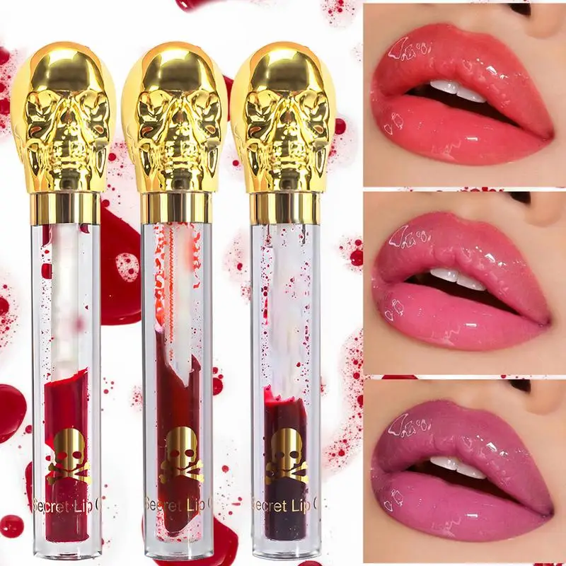 Halloween Skull Mirror Moisturizing Lip Oil Halloween Skull Lip Gloss Oil Vampire Mirror Water Glow Moisturizing Lipgloss