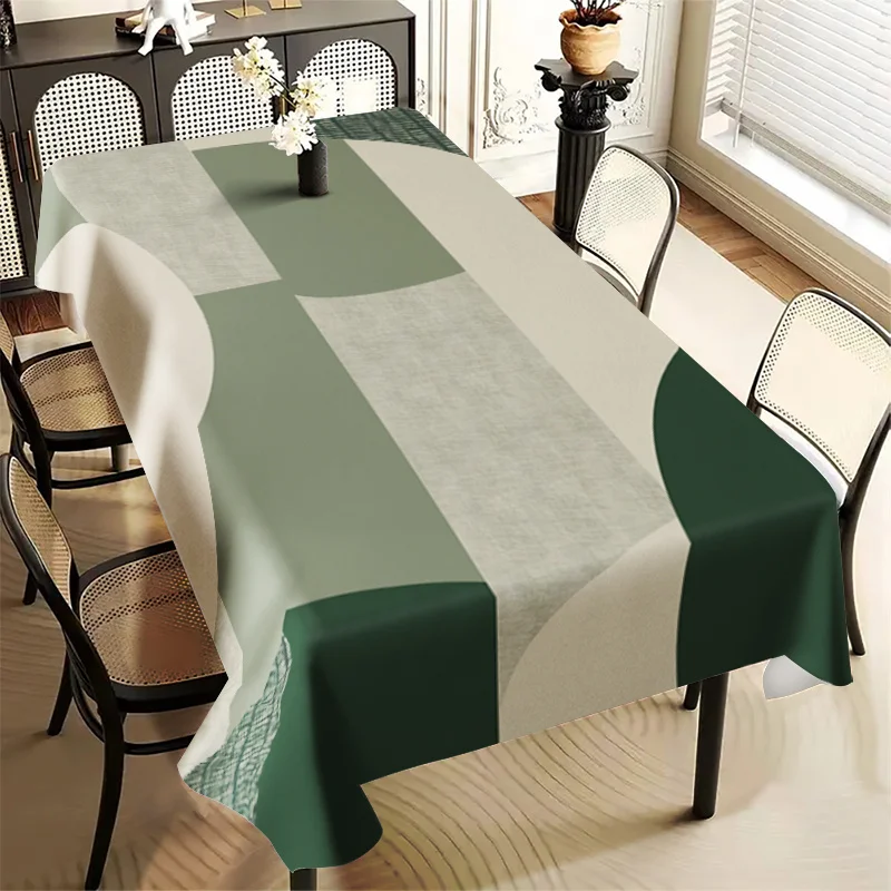 With a green and brown geometric pattern, it is easy to clean, attractive and durable. Made of polyester fiber, the table.