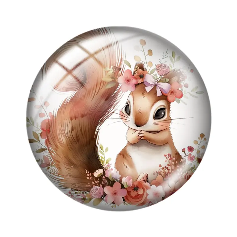 Watercolor Squirrel 12/18/20/25mm glass cabochon  bracelet pendant rings for jewelry demo earrings back Making findings - view 4