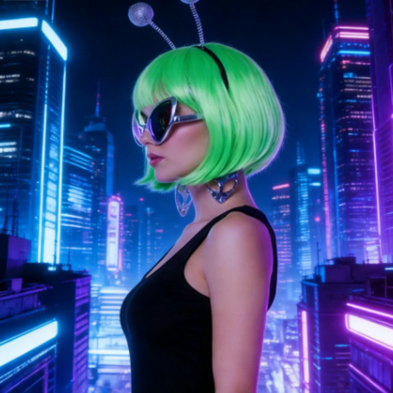 

Набор аксессуаров для костюма инопланетянина на Пасху: зеленый парик, повязка на голову с антеннами, солнцезащитные очки и перчатки... – Игривый праздничный наряд для вечеринки