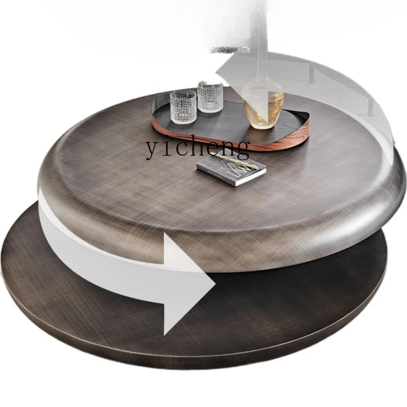 

Modern Living Room Stainless Steel Coffee Table Small Apartment round Net Red Rotating Tea Table