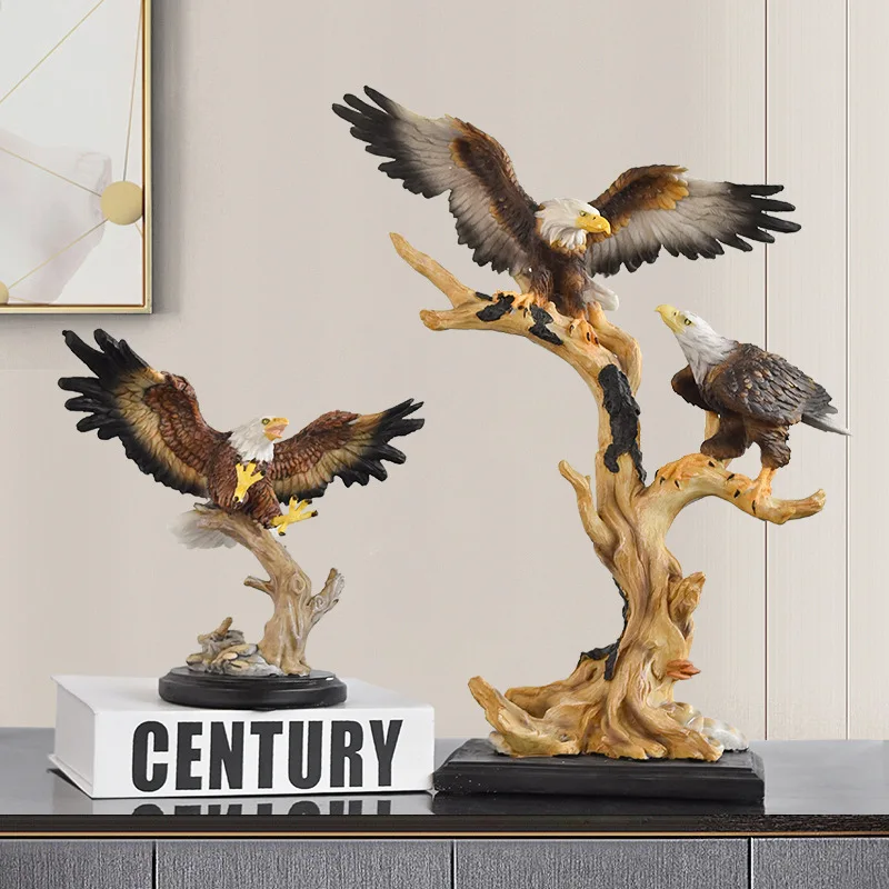 

Spread Wing Bald Eagle Tabletop Sculpture Twisted Root Stand Dual Size Matching Office Hotel Desktop Display Craft Gradient