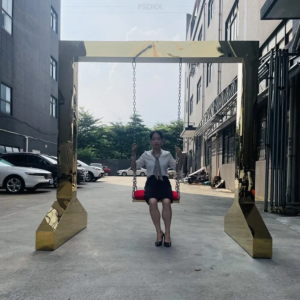 

Luxury Golden Wedding Frame Gold Color Stainless Steel Swing Arch Backdrops Stand