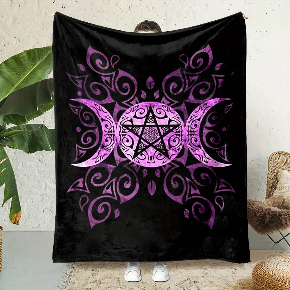 Purple Five-Pointed Star Triple Moon Print All-Season Nap Office Blanket, Home Throw Gift for Family and Friends