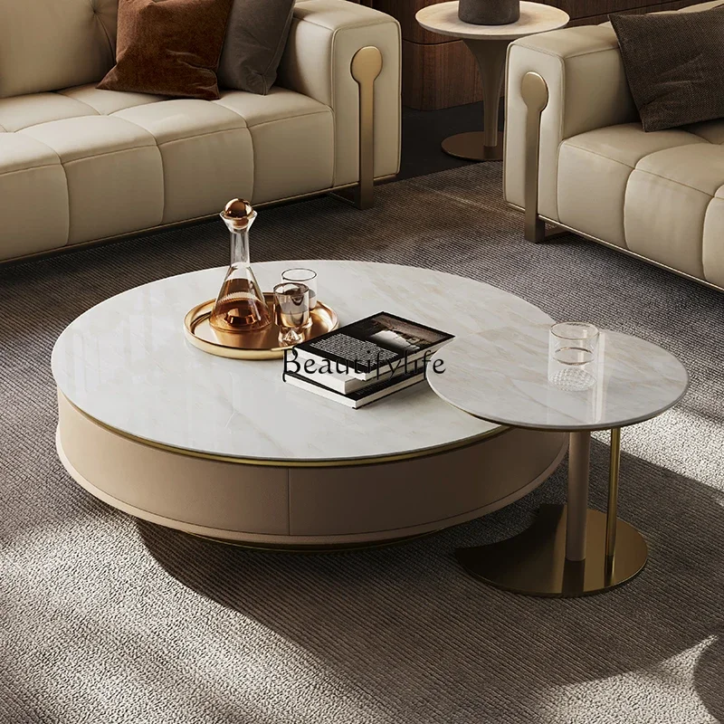 

05 FG17Modern Light Luxury Coffee Table Italian Style Round Coffee Table Marble