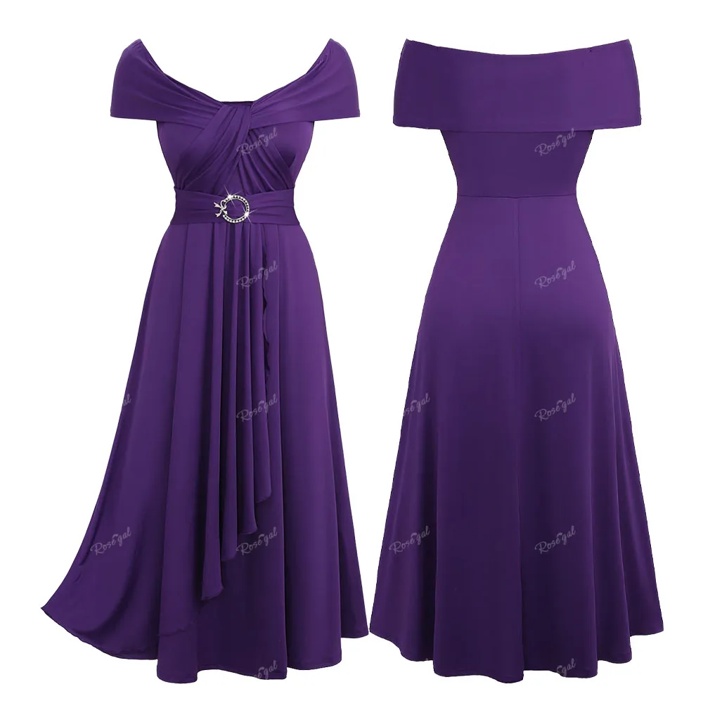 ROSEGAL Plus Size Ruched Twist Tulip Hem Asymmetrical Dress 2024 Summer New Purple Off The Shoulder Ruffles Long Dresses Vestido