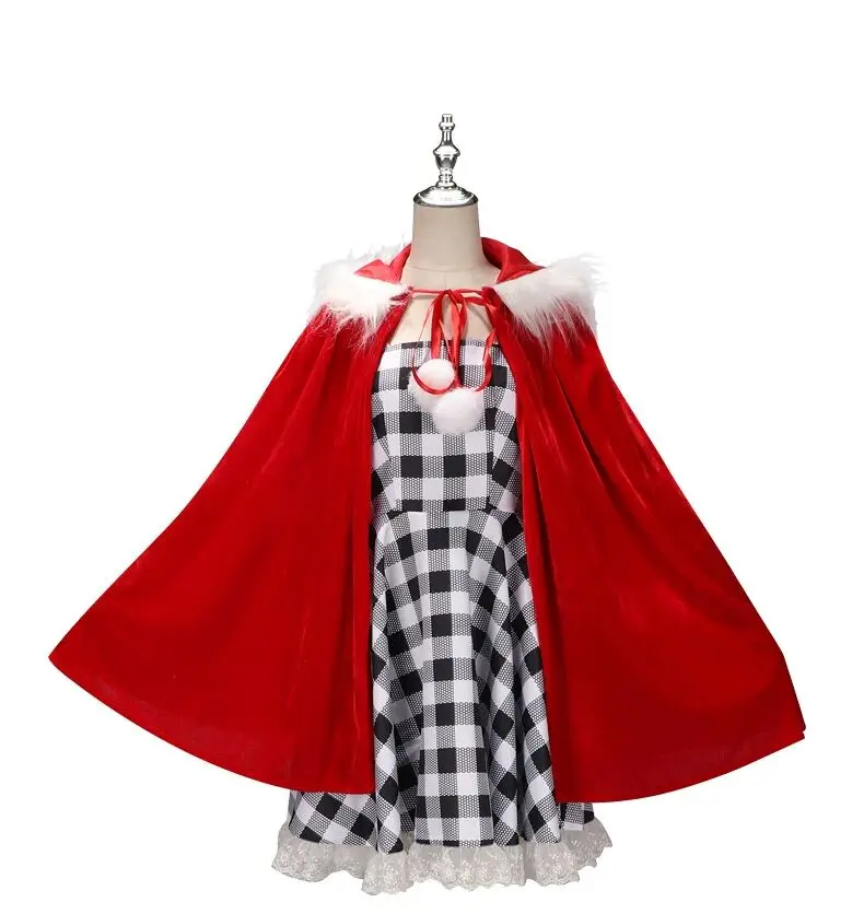 

Movie Stole Christmas Cindy lou Who Cosplay Cindy Plaid Dress Red Cloak Outfit Women Halloween Party Suit Christmas Gift