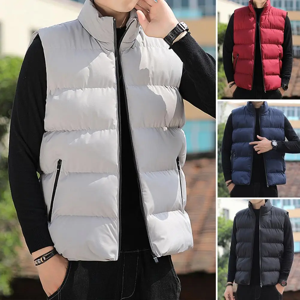 Men Winter Waistcoat Men Waistcoat Stylish Men's Stand Collar Sleeveless Vest with Pockets Slim Fit Quilted for Windproof