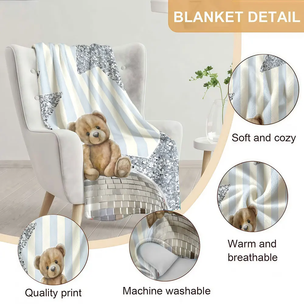 Disco Bear Star Decor Soft Warm Flannel Blanket Lightweight Cozy Christmas Halloween Home Decor Room