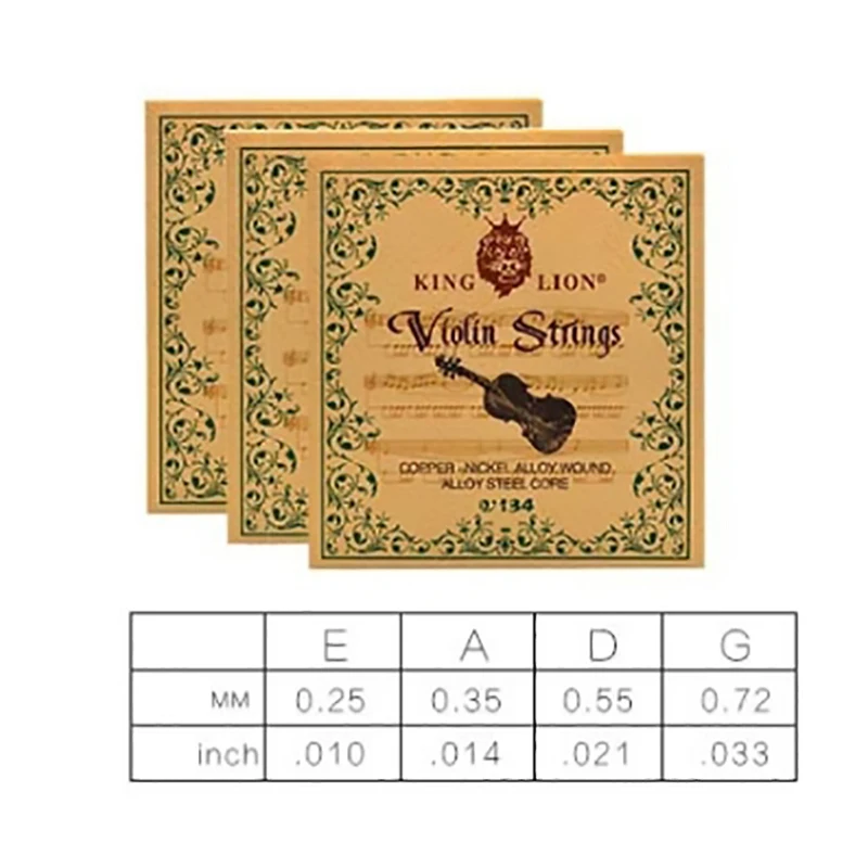 Violin Strings Set Steel Core White Copper Winding Diameter, 0.25mm, 0.35mm, 0.55mm, 0.72mm