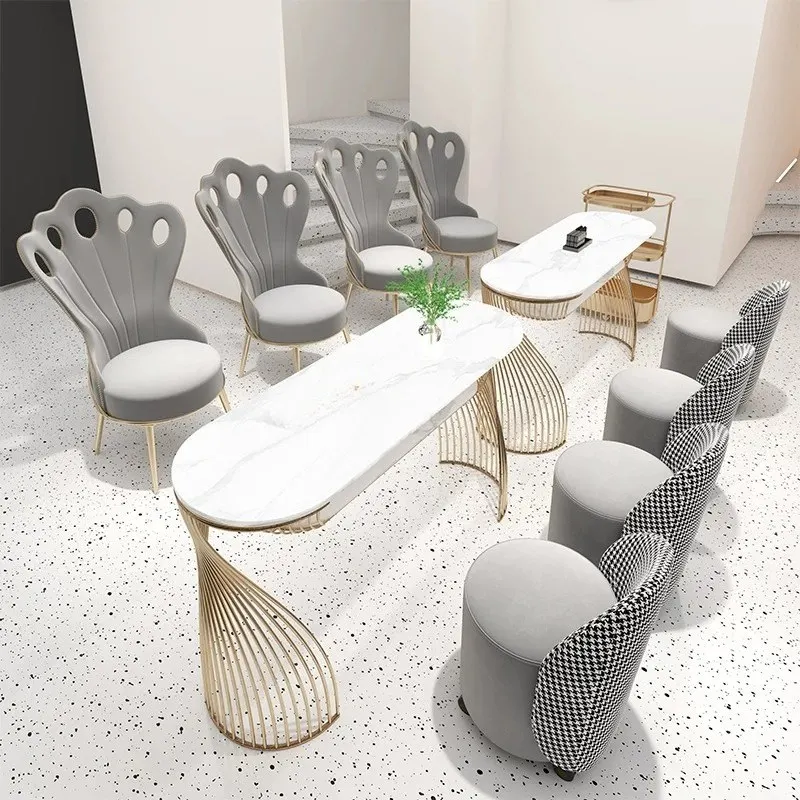 Gold White Nail Salon Tables Marble Top Luxury Korean 80 Cm Vanity Makeup Desk Designer Modern Mesa De Manicura Beauty Salon