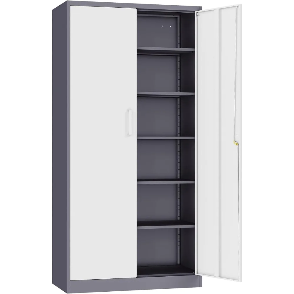 

Metal Storage Cabinet with Doors and Shelves, 71" Tool Storage Cabinet- Garage Cabinets and Storage System Kitchen Pantry