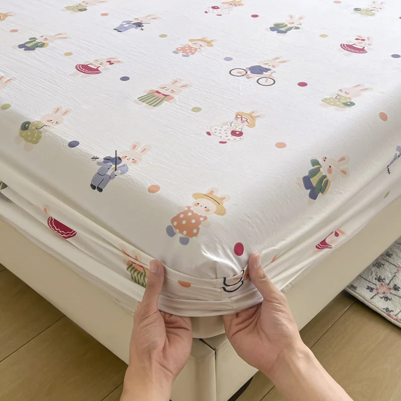 

1pc Skin-friendly Bedsheet Cute Print Bed Cover Non-slip Bed Linen Adults Kids Room Fitted Sheets drap de lit (No Pillowcase)