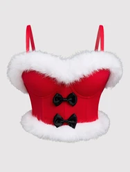 2025 New Christmas Sexy Bow Furry Underwear Adjustable Shapewear Halter Top Halloween Shapewear