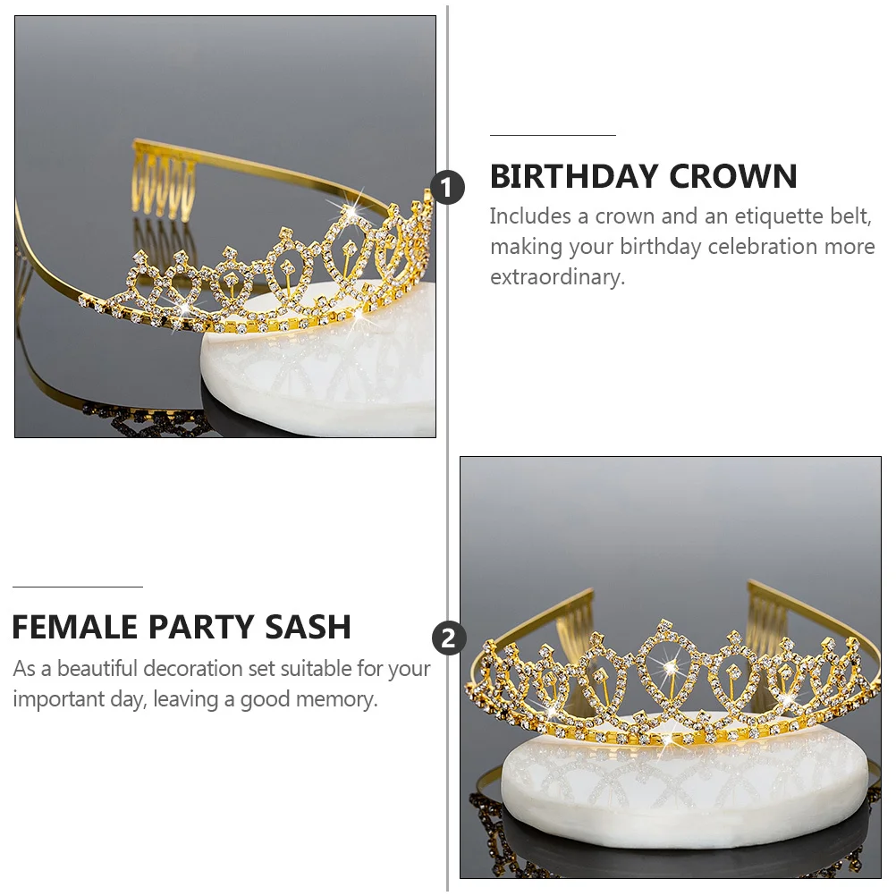 

1Set Birthday Crown and Sash Durable Premium Material Elegant Party Supplies Creative Queen Decoration for Birthday Celebration