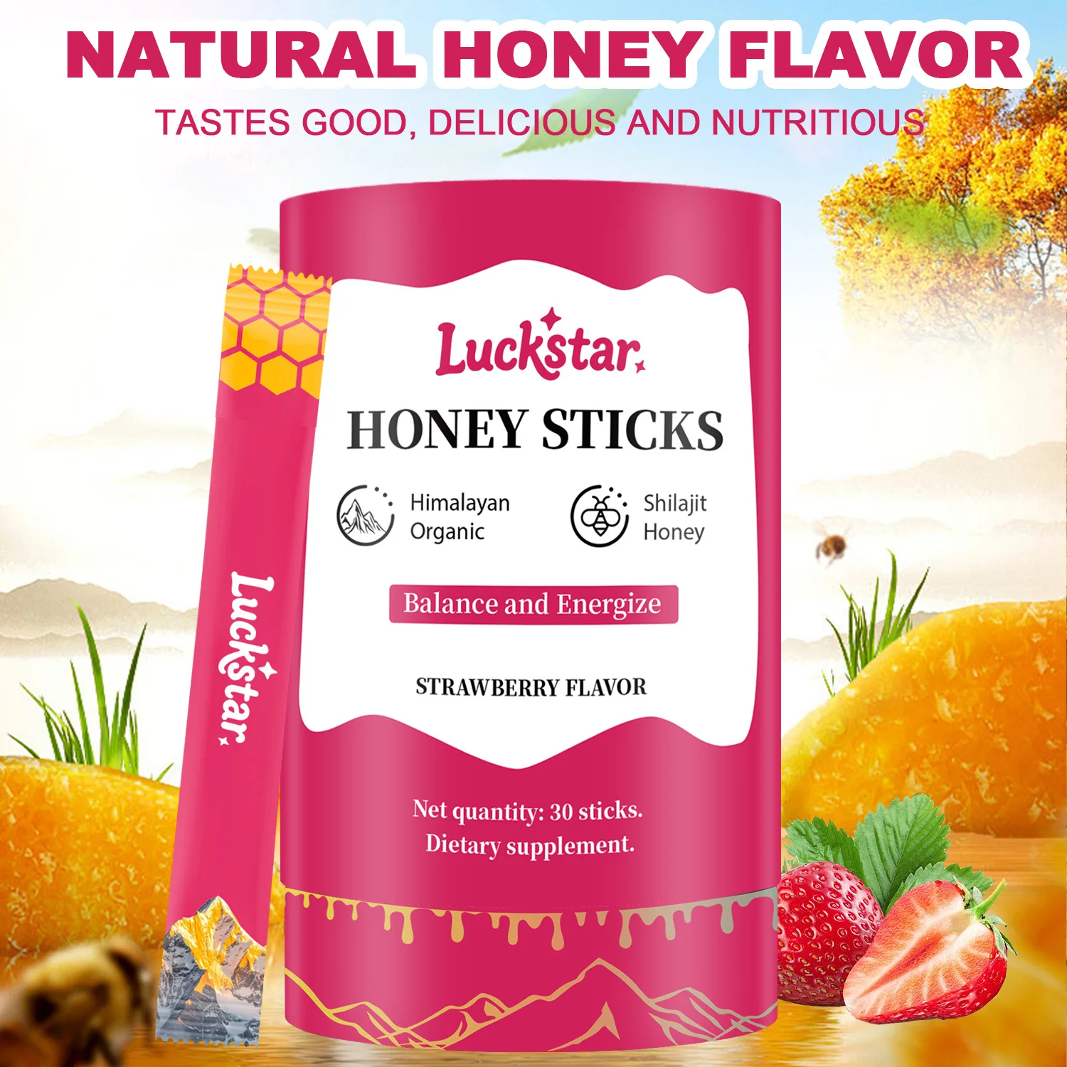 

2 шт. гималайские медовые палочки Shilajit со вкусом клубники и шафрановым медным балансом энергии 75% + полная кислота 85 + следочные минералы