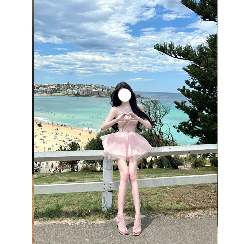 

Romantic Pure Desire Sexy Cotton Dress Women's Slimming Waist Cinched Spring Summer New Style French Style Puffy Skirt