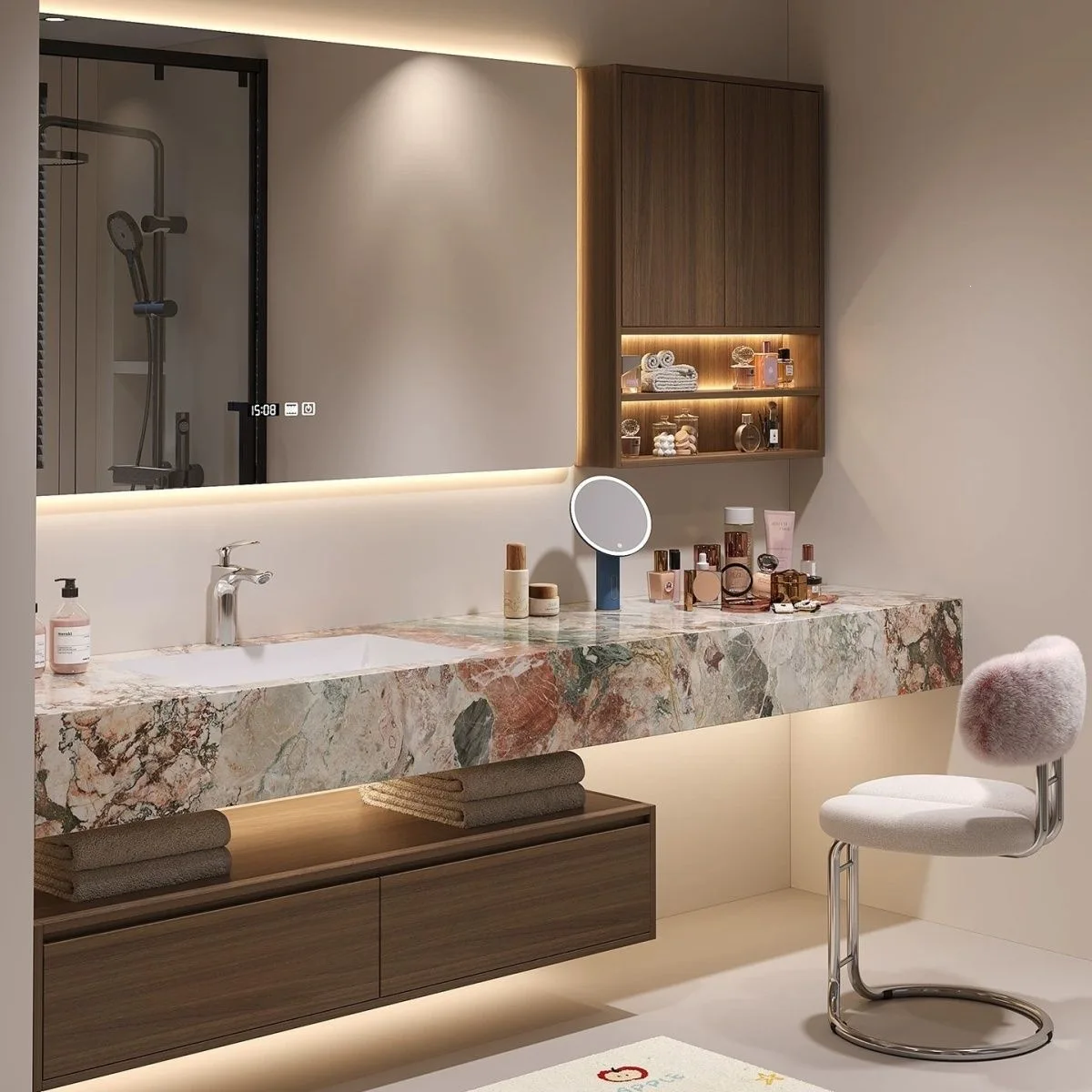 Green rock slab sink integrated basin hotel bathroom cabinet ceramic integrated basin bathroom cabinet