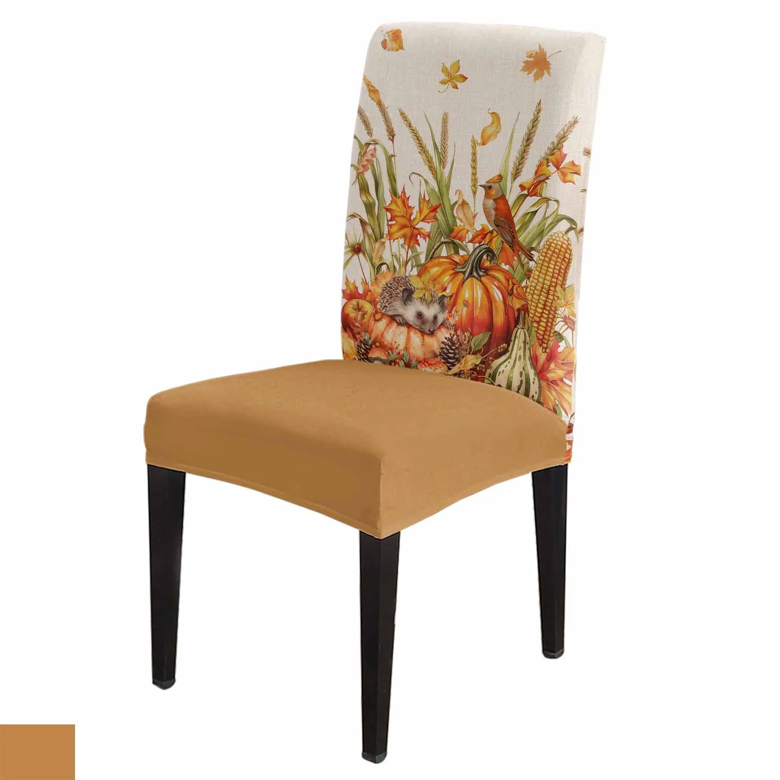 

Autumn Pumpkin Wheat Ear Bird Hedgehog Stretch Chair Cover Hotel Dining Room Banquet Wedding Party Elastic Seat Chair Covers