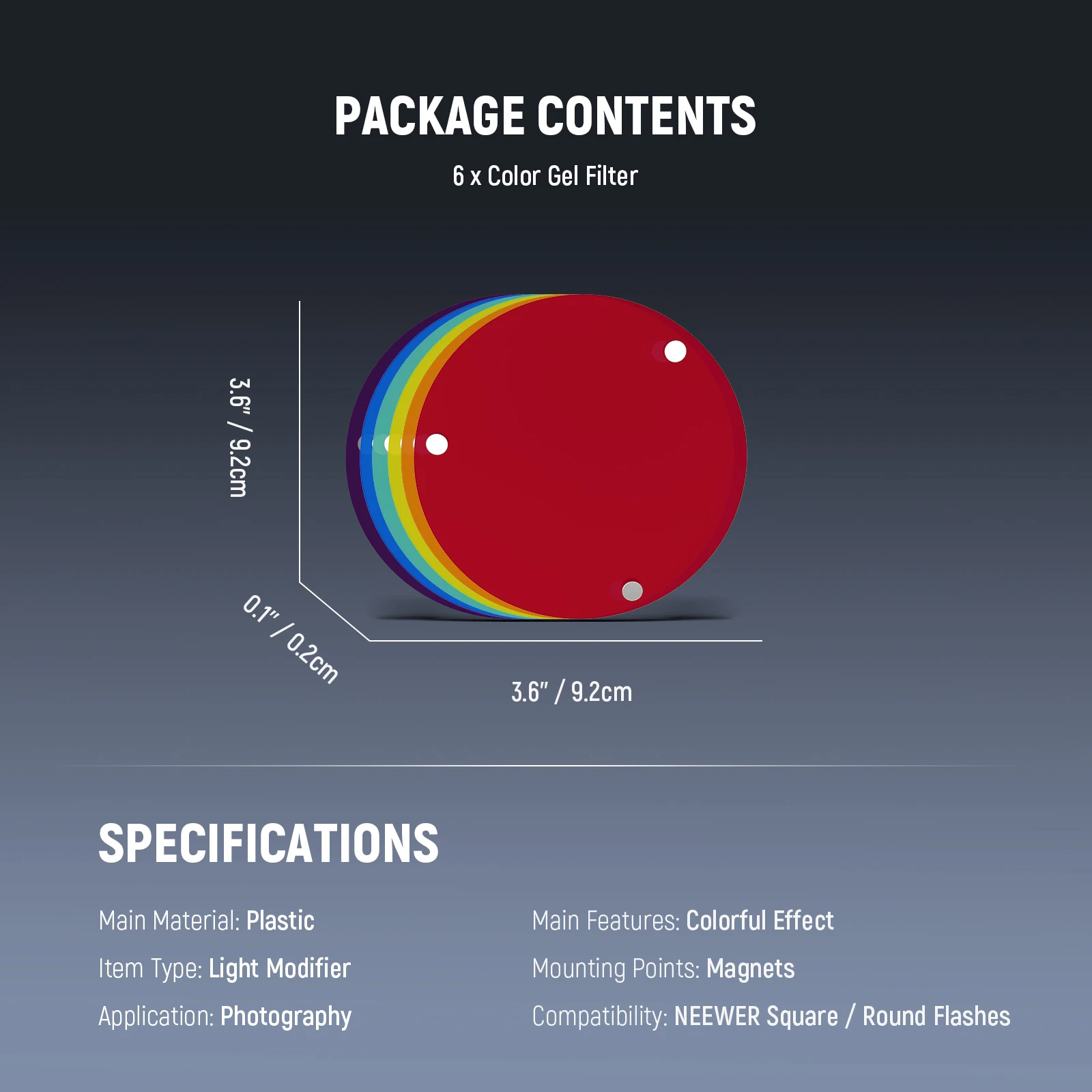 

Набор шестицветных гелевых фильтров NEEWER для NEEWER Z1 Z2 Z2PRO Z3 Z2II NW700 NW760 Z880, комплект аксессуаров для магнитной вспышки
