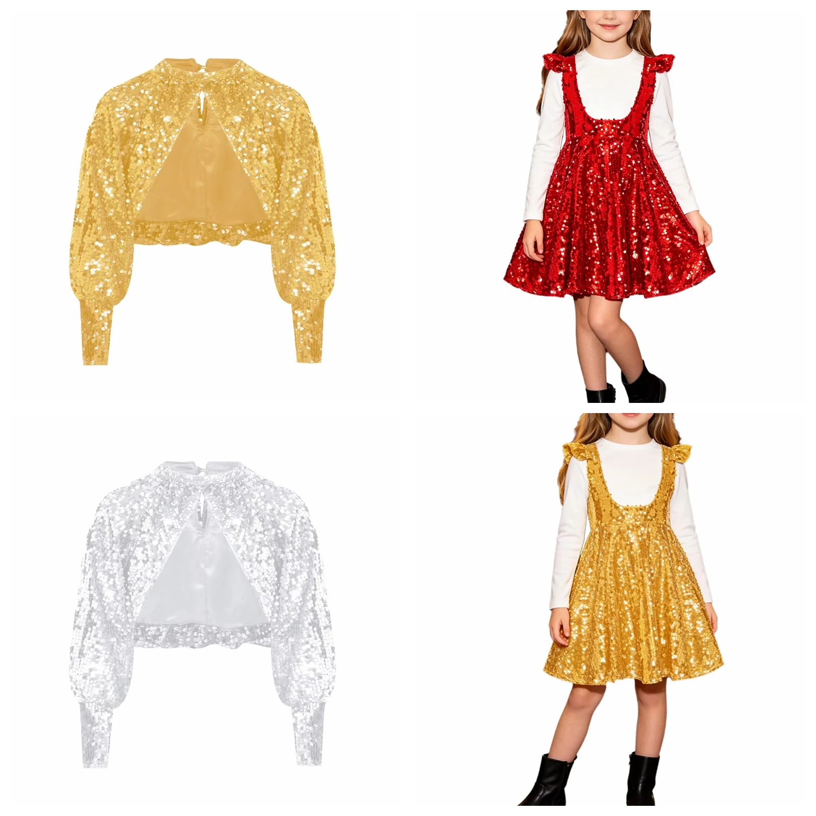 Children Disco Dancing Prom Sparkly Dancewear Kids Girls Sequin Clothes Ruffled Suspenders Skirts Stage Performance Costumes