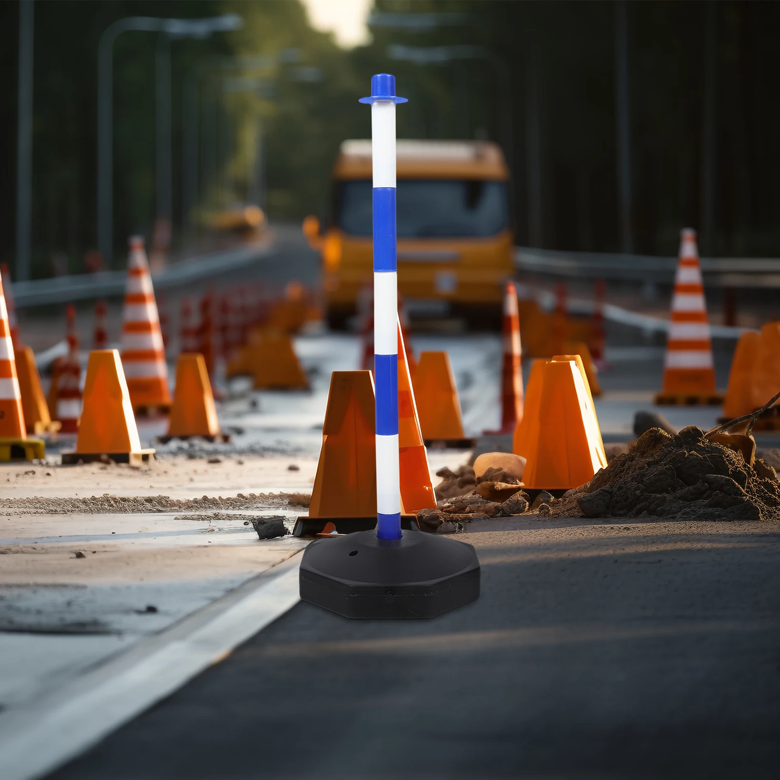 

Crash Column Safety Cone Traffic Delineator Post Driveway Queue Barrier Fillable Base Sturdy Material Bright Color Parking Post