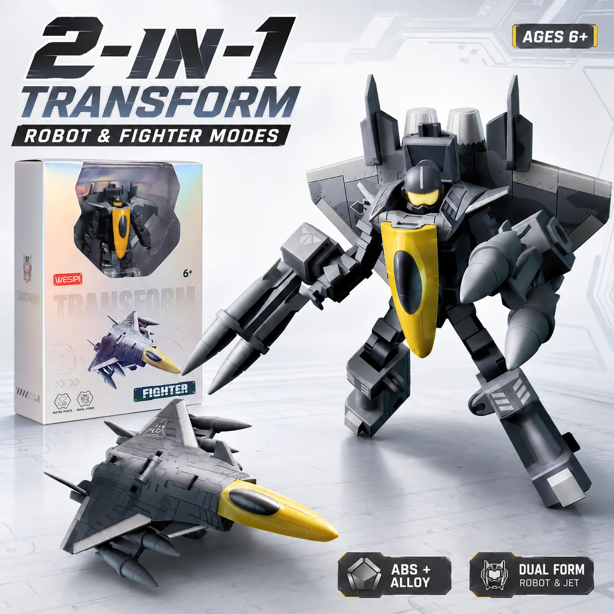 Juguete Robot Transformable de Avión de Combate W100-6, 72 Piezas, Aleación ABS, Doble Forma, Modelo de Aeronave Militar, Versión en Inglés