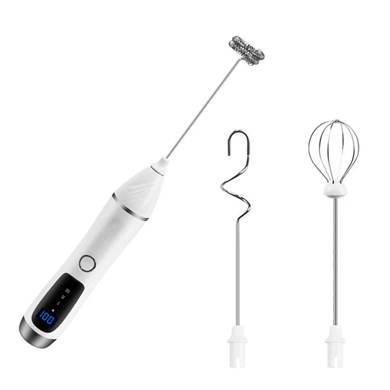 

Handheld Milk Frother For Coffee, Rechargeable Drink Mixer With 3 Heads 3 Speeds Electric Whisk Coffee Frother For Latte Durable