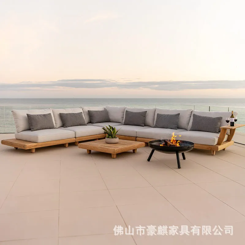 Outdoor solid wood sofa villa courtyard garden hotel sun room designer waterproof sun protection teak sofa combination