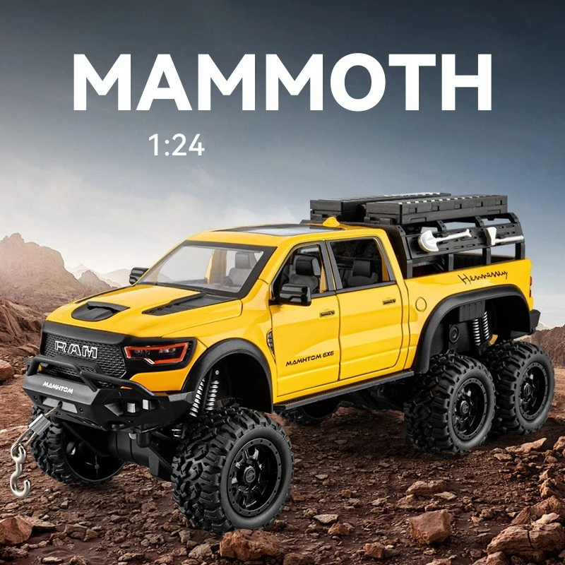

Diecast 1/24 Ram Mammoth 1000 Alloy Car Model Simulation Pickup Truck Off-road Vehicle Model Boy's Toy Collection Ornament Gift