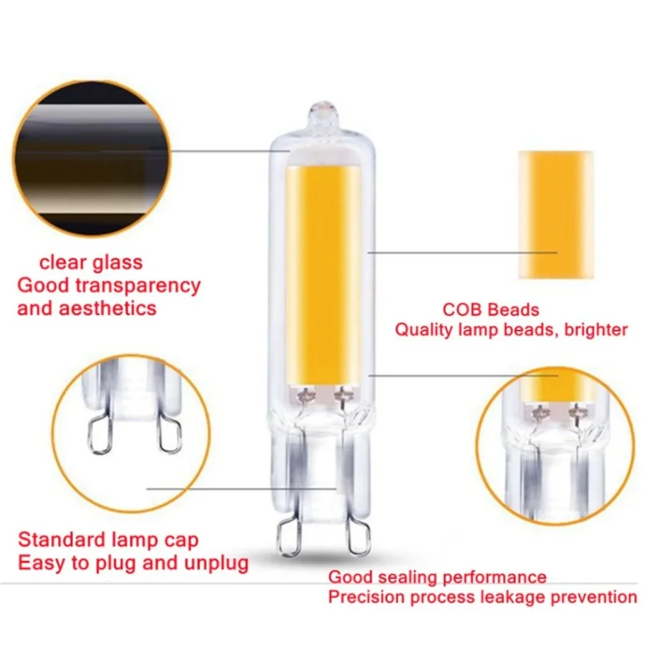 Super Bright G9  LED Light Bulb 7W 9W 12W15W AC 220V/110V Glass Lamp  Constant Power Light LED Lighting G9 COB Bulbs wholesale