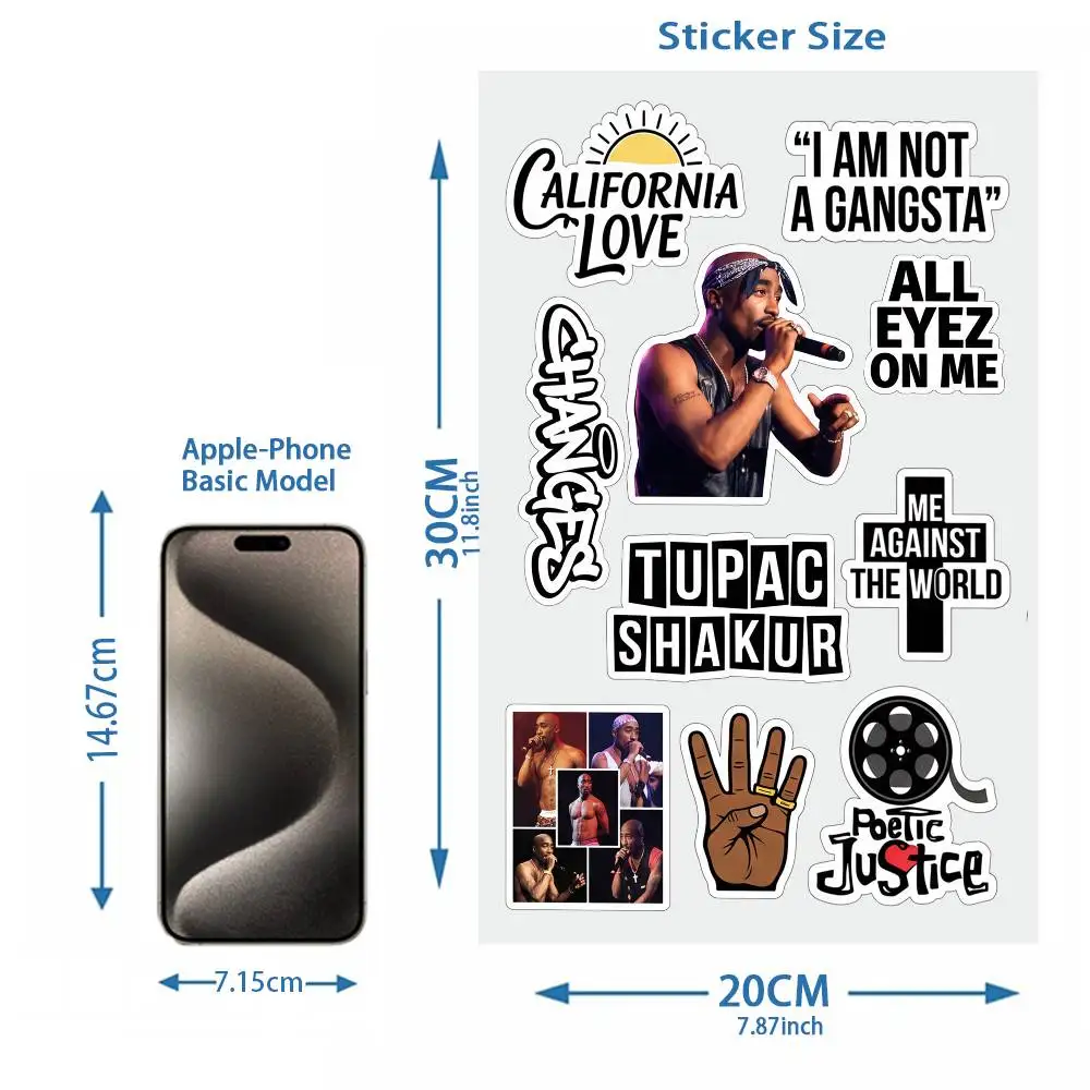 Rappers T-upac 90s hip-hops Motorcycle reflective body stickers car bicycle helmet decals safety riding gear enhanced visibility