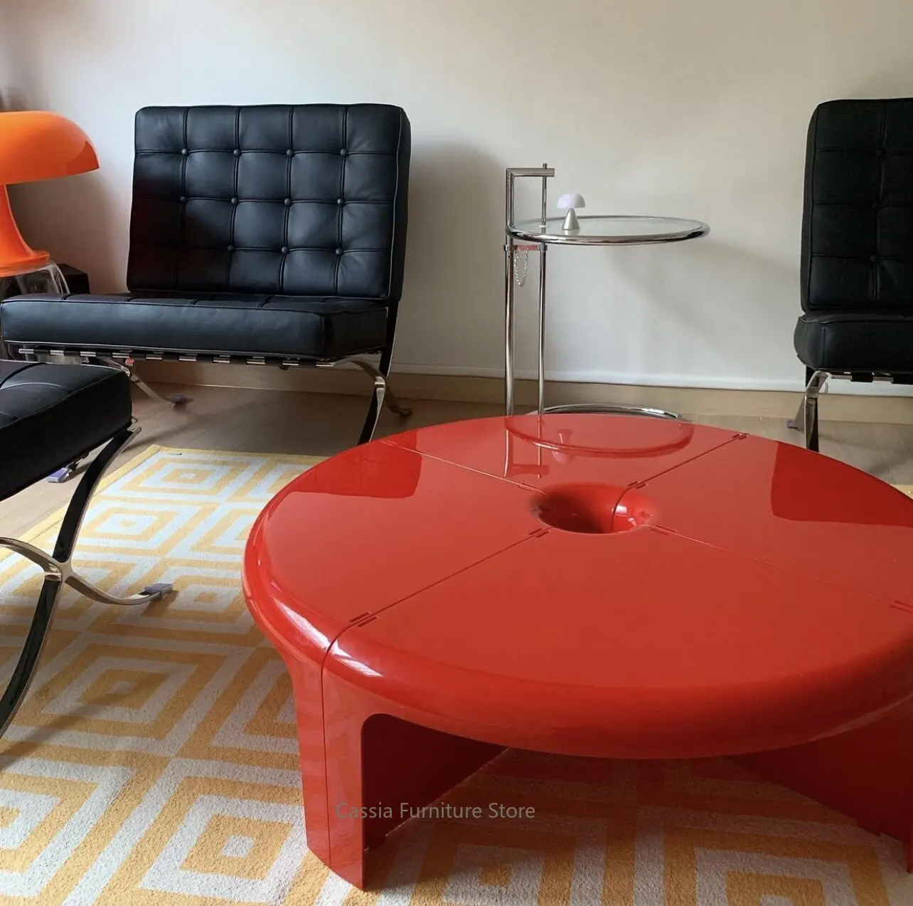 Couchtisch für Kinderzimmer, Cartoon-Aufbewahrungsregal, bunter runder Schreibtisch aus Kunststoff im Mid-Century-Stil für Zuhause, kreative Akzentmöbel
