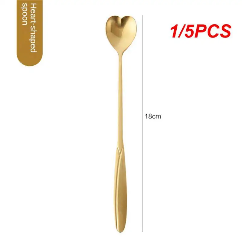 1/5PCS Flower Spoon Dessert Honey Long Handle 18cm Long Stainless Steel Kitchen Accessories Spoon Extended Creative Meticulous