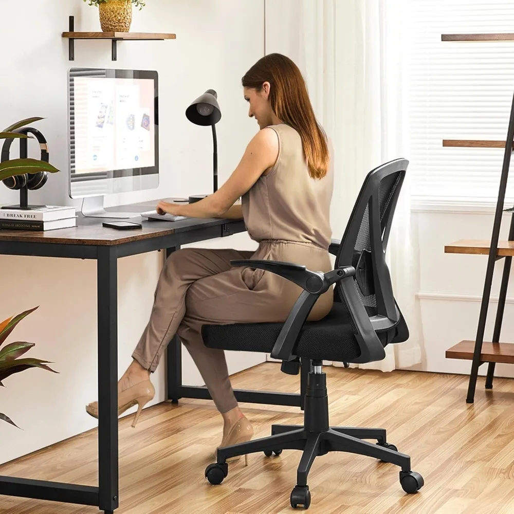 Home Office Chair Work Desk Chair Swivel Computer Mesh Chair With Flip-up Arms Adjustable Black Gaming Gamer Ergonomic Armchair