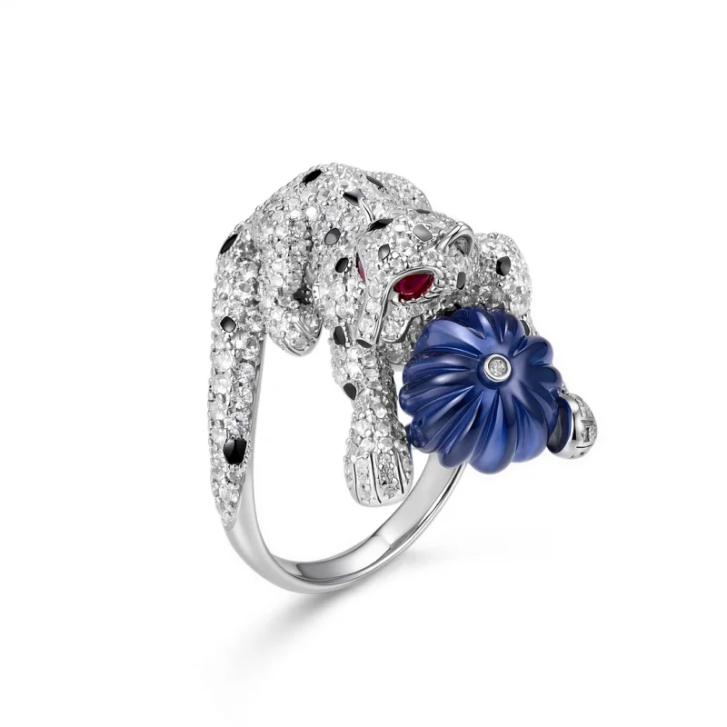Cameo Jewelry lab grown sapphire leopard pink blue Stone fashion exquisite ring with pumpkin bead design rings