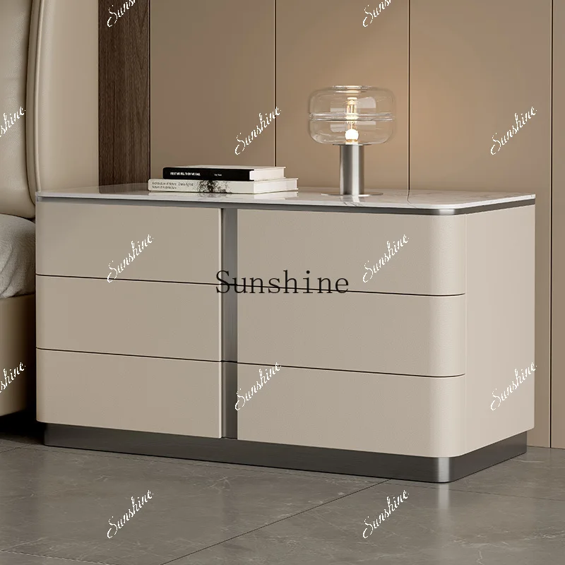 Minimal light luxury large apartment three-pump bedside table all solid wood simple bedside table  FT