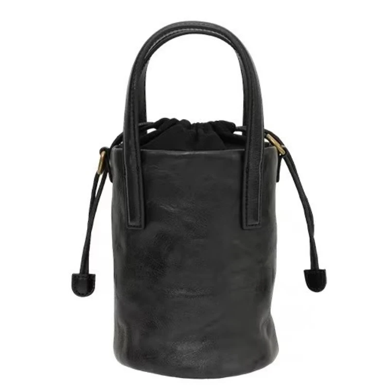 

Women's Retro Drawstring Bucket Bag Simple Design Solid Color Soft Pu Leather Small Cylindrical Handbag Hand-held Crossbody Bag