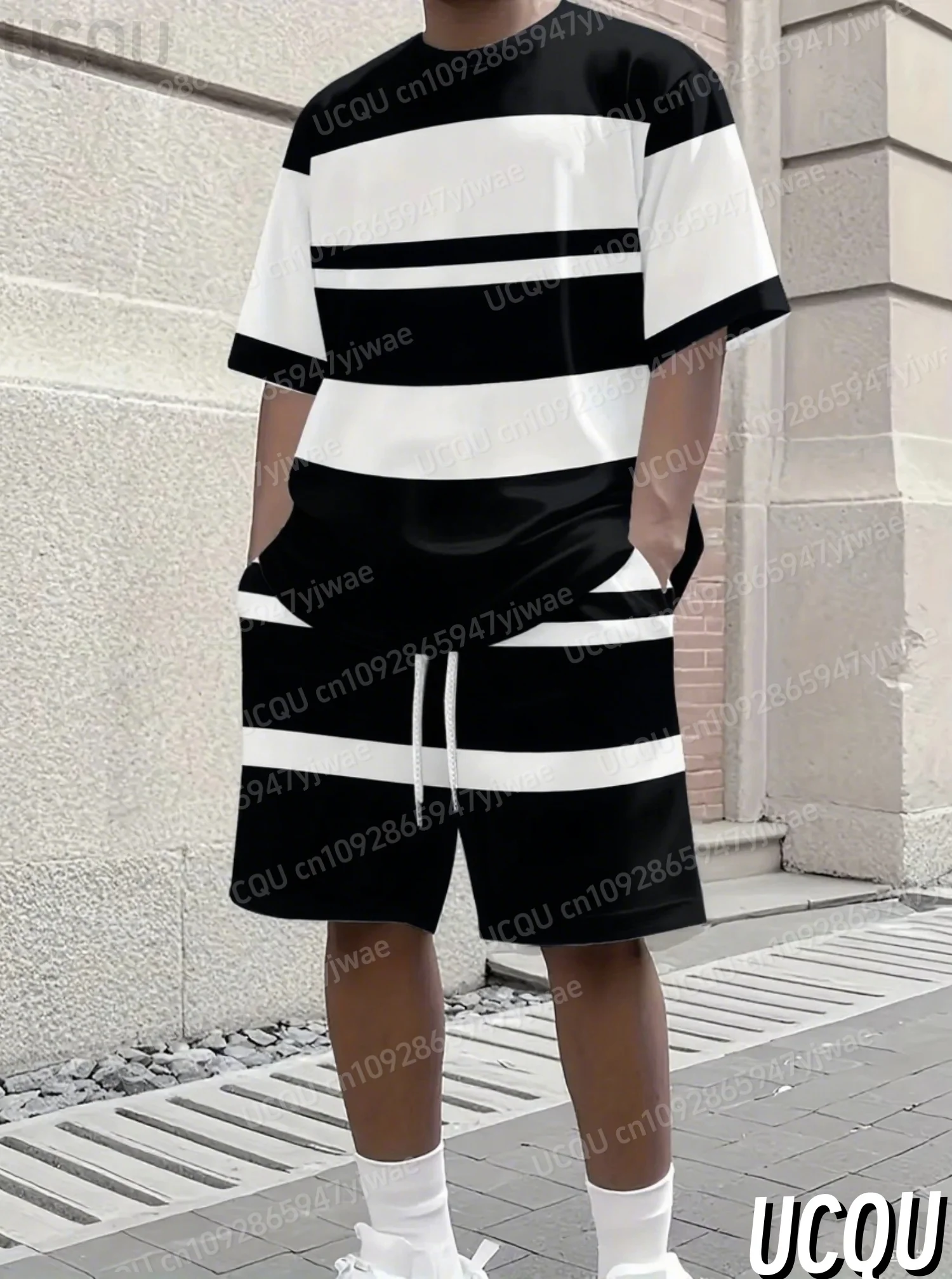 Classic Simple Striped Print Men's Suit Tracksuit 2 Pieces Set American Sports Two-Piece Set Men's Tracksuit Men Clothes