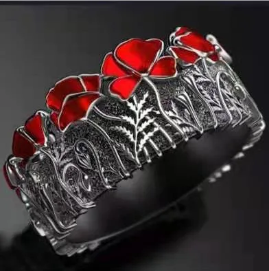 

2023 Vintage Red Flower Rings for Women Bridal Statement Jewelry Accessories Exquisite Enamel Wreath Wedding Band Wholesale