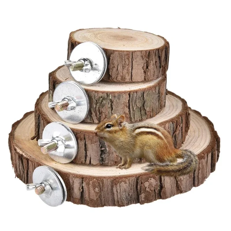 Round Wooden Squirrel Parrot Bird Perch Stand Platform Bird Hamster Chinchilla Parrot Wooden Pier Diving Platform Toys