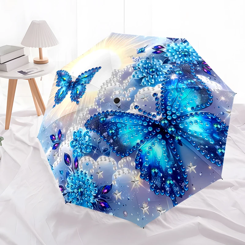 Butterfly Design Folding Umbrella - Fashionable Auto-Open Design 8 Iron Ribs Plastic Handle Foldable Sunshade，Perfect Gifts